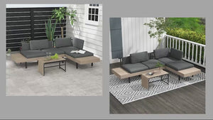 4 Seater L Shaped Corner Sofa Set with Table and Cushions, HDPE, for Garden, Patio, Grey