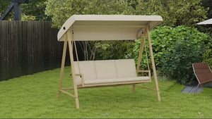 3-Person Patio Swing Chair, Outdoor Porch Swing, Adjustable Canopy, Removable Cushions, Beige