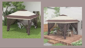 12' x 12' Foldable Party Tent with Steel Frame & Roller Bag, Khaki/Brown