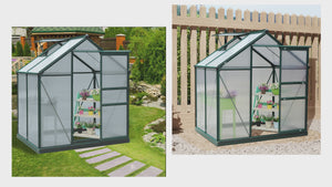 6 x 4ft Walk-in Polycarbonate Greenhouse w/ Aluminium Frame, Slide Door & Window, Dark Green
