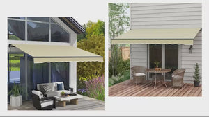 12' x 10' Retractable Awning, UV-Resistant 280GSM Sunshade Shelter for Deck & Balcony, Beige