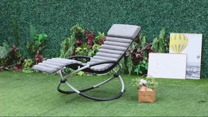 Metal Orbital Rocking Chair, Foldble Lounger with Removable Padded Mat, Black Grey