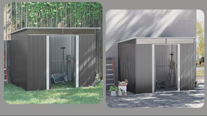 8.5' x 6' Metal Garden Shed with Skylight & Double Doors, Grey