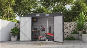 8' x 4' Galvanized Metal Storage Shed with Lockable Door and 2 Vents, Grey