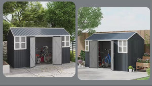 12' x 5.5' Metal Garden Storage Shed with Lockable Door & Window, Dark Grey