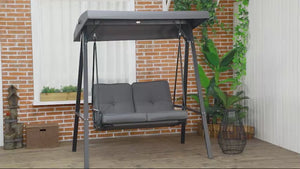 2 Seater Garden Swing Chair with Adjustable Tilting Canopy & Steel Frame, Dark Grey