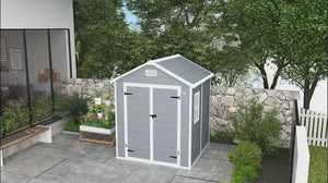 6 x 5ft Garden Shed, Plastic Shed with Floor, Window, Lockable Doors and Vents, Wood Effect Resin Tool Shed for Outdoor Patio, Dark Grey