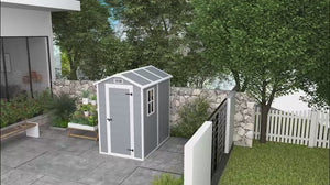 4 x 6ft Plastic Tool Shed with Floor, Window, Vents & Lockable Door for Garden, Patio, Grey