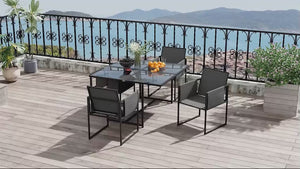 5 Piece Garden Dining Set, 4 Seater Outdoor Table and Chairs with Texteline Seat, Space Saving Cube Set with Foldable Backrest, Tempered Glass Table Top, for Patio, Black