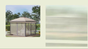 3.3 x 3.3m Pop Up Gazebo, Double Roof Foldable Canopy Tent with Zipped Mesh Sidewalls, Beige