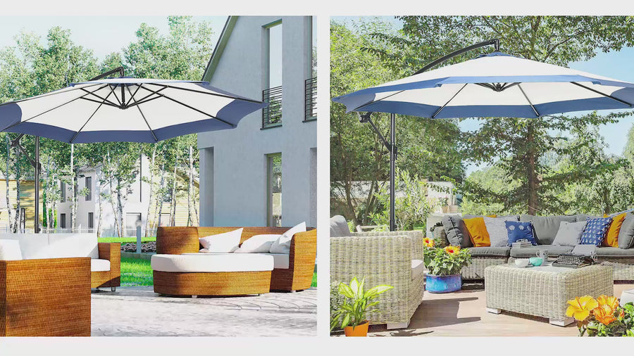 backyard creations waterford collection patio umbrella Outsunny 10FT Offset Patio Umbrella with Crank & Cross Base, Navy Blue