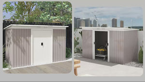 9 x 4ft Metal Garden Shed, Outdoor Tool House with Foundation Kit, Vents & Double Doors, Light Grey