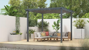 3 x 3m Pergola with Retractable Roof Canopy & Aluminium Frame for Grill, Patio, Deck, Dark Grey