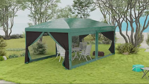 10' x 20' Party Tent with 6 Removable Sidewalls, Green Gazebo Shade Shelter for Outdoor Events