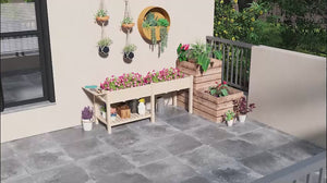 Wood Raised Garden Bed with Foldable Side Table & Bottom Shelf, 81.5" x 23" x 30.5", Natural