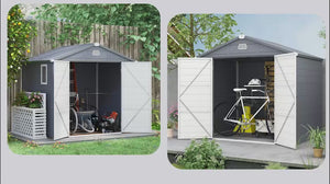 8' x 6' Aluminum Frame Storage Shed with Galvanized Foundation, Latched Door & Window, Dark Grey