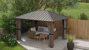 13' x 10' Hardtop Gazebo with Netting & Curtains, Galvanized Steel Frame