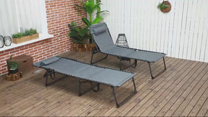 Set of 2 Reclining Folding Chaise Lounge Chair with 5-level Reclining Back, Gray