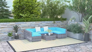 7-Piece Outdoor Wicker Conversation Sets, All Weather PE Rattan Sectional Sofa, Sky Blue