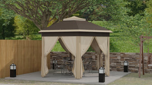 13' x 13' Hexagonal Pop-Up Gazebo Shelter with 6 Zippered Mesh Netting, Beige