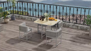4 Seater Rattan Cube Garden Furniture Set with Cushions & Stone Composite Board Tabletop, Grey