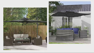 3m 360¡ã Rotation Aluminium Hanging Garden Parasol with Double Top & Cross Base, Grey