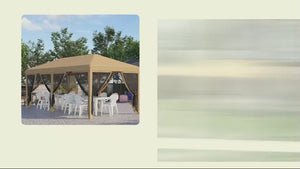 3 x 6m Pop Up Gazebo, Marquee Party Wedding Tent with 6 Mesh Walls & Carry Bag, Beige