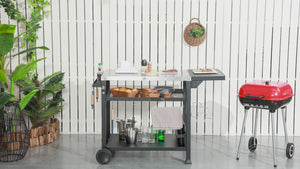 Portable BBQ Trolley w/ Foldable Side table & Stainless Steel Top for Kitchen, Patio