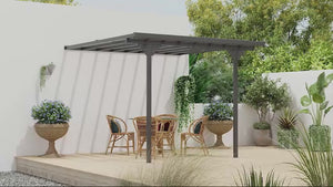10' x 10' Outdoor Lean to Hardtop Pergola with Polycarbonate Roof & Adjustable Height, Grey