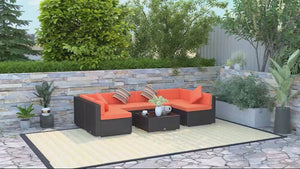 7-Piece Outdoor Wicker Conversation Sets, All Weather PE Rattan Sectional Sofa, Orange