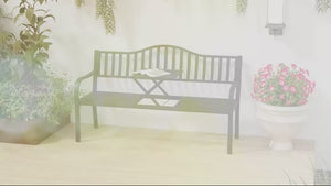 Metal Outdoor Bench with Liftable Middle Table, Patio Loveseat for 2–3 People, Black