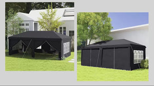 3 x 6m Garden Pop Up Gazebo, Wedding Party Tent with Sidewalls, Windows, Carry Bag, Grey