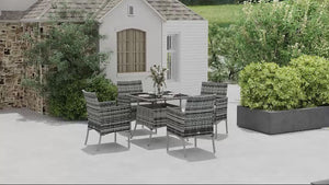 4 Seater Rattan Garden Dining Set with Cushions & Glass Tabletop, Mixed Grey