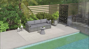 3 Seater Wicker Outdoor Sofa with Side Tray Tables, Thick Cushions, 2 Pillows, Mixed Gray