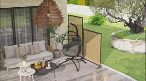 Hanging Egg Chair Outdoor Indoor Garden Swing Chair with Folding Basket and Thickened Cushion, Garden Hanging Chair with Stand, Headrest, Cup Holder for Patio, Balcony, Dark Grey