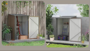 3.3 x 3.4ft Lean to Metal Storage Shed with Single Lockable Door for Outdoor Tool Storage Use, Brown