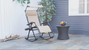 Outdoor Rocking Lounge Chair with Adjustable Backrest Zero-Gravity Seat, Side Holder, Beige