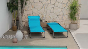 Set of 2 Folding Chaise Lounge Chair with 5-level Reclining Back, Blue