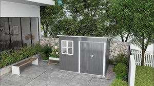 8.5' x 6' Galvanized Steel Outdoor Storage Shed with Window & Lockable Door, Dark Grey