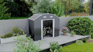 8' x 4' Galvanized Garden Shed with Adjustable Shelves, Foundation Kit, Dark Grey