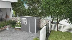 7' x 4' Galvanized Steel Outdoor Storage Shed with Window, Lockable Door and Air Vents, Dark Grey