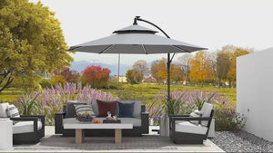 10' Solar Cantilever Umbrella with LED Lights, Grey