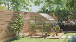 10' x 6' Polycarbonate Greenhouse with Rain Gutter and Roof Vent, Aluminum Frame, Silver
