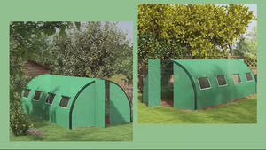 25' x 10' x 6.6' Walk-in Tunnel Greenhouse with Reinforced Structure, 2 Doors, 10 Windows, Green
