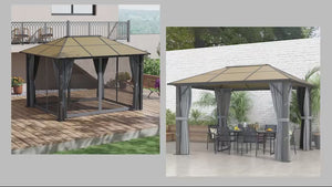 3 x 3.6m Aluminium Frame Hardtop Gazebo Canopy with Polycarbonate Roof, Grey