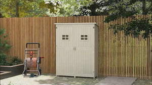 4' x 1.5' Wooden Garden Shed with Two Windows & Double Door, Grey