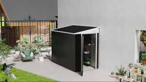 4' x 8' Steel Garden Storage Shed Lean to Shed Outdoor Metal Tool House with Lockable Door and 2 Air Vents for Backyard, Patio, Lawn, Dark Grey