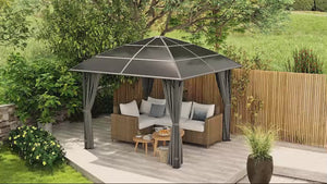 10' x 10' Pergola with Retractable Canopy & Curtains, Dark Grey