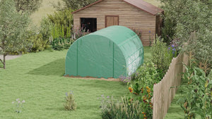 4 x 3 x 2m Polytunnel Greenhouse with Roll-up Side Walls, Reinforced Cover & 12 Mesh Windows, Green