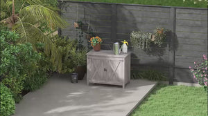 Wooden Storage Cabinet with Shelf & Double Doors for Backyard, Patio, Light Gray